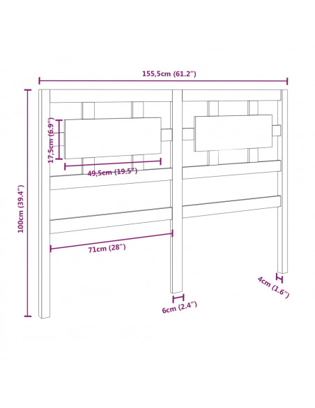 Testiera per Letto Miele 155,5x4x100 cm Legno Massello di Pino