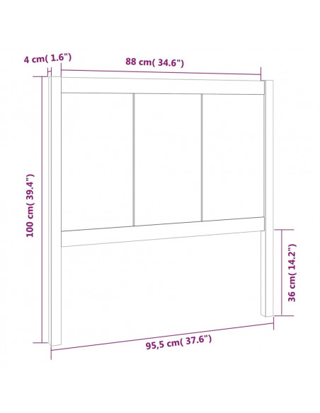 Testiera per Letto 95,5x4x100 cm in Legno Massello di Pino