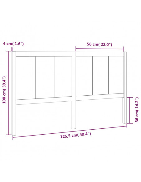 Testiera per Letto Nera 125,5x4x100cm in Legno Massello di Pino