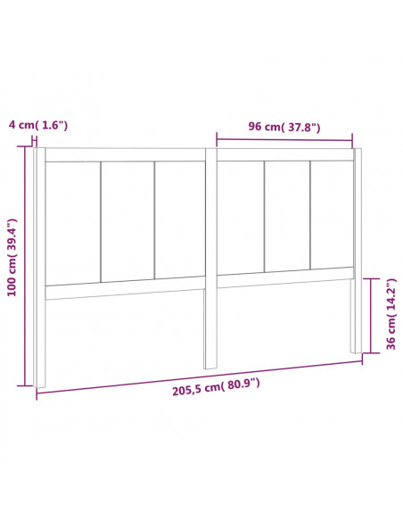 Testiera per Letto Miele 205,5x4x100 cm Legno Massello di Pino