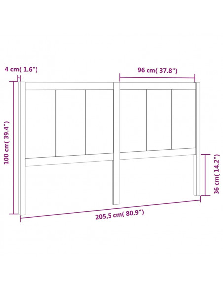 Testiera per Letto Nera 205,5x4x100cm in Legno Massello di Pino