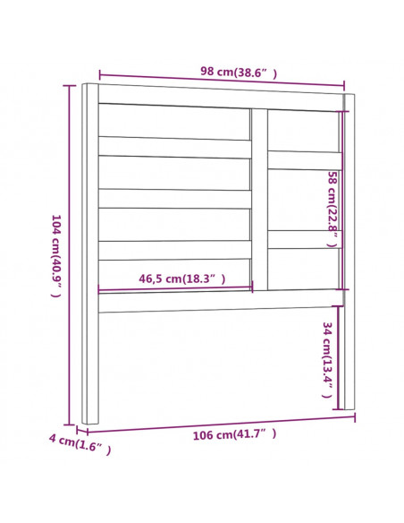 Testiera per Letto Nera 106x4x104 cm in Legno Massello di Pino
