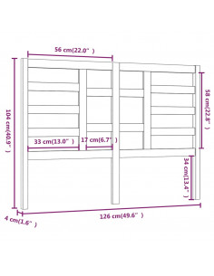 Testiera per Letto Bianca 126x4x104cm in Legno Massello di Pino