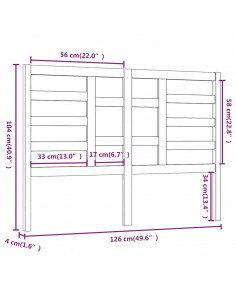 Testiera per Letto Grigia 126x4x104cm in Legno Massello di Pino
