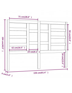 Testiera per Letto 156x4x104 cm in Legno Massello di Pino