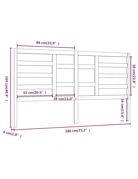 Testiera per Letto Miele 186x4x104 cm in Legno Massello di Pino