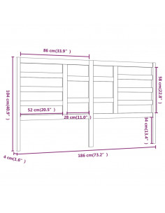 Testiera per Letto Nera 186x4x104 cm in Legno Massello di Pino