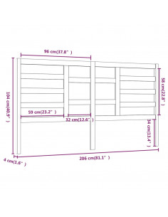 Testiera per Letto Bianca 206x4x104 cm Legno Massello di Pino