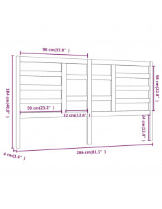 Testiera per Letto Grigio 206x4x104 cm Legno Massello di Pino