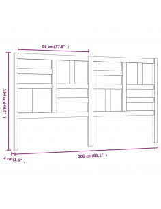 Testiera per Letto Nera 206x4x104 cm in Legno Massello di Pino