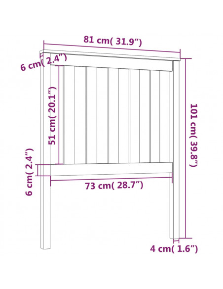 Testiera per Letto 81x6x101 cm in Legno Massello di Pino
