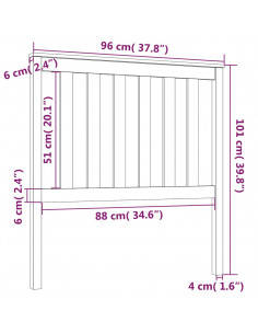 Testiera per Letto Nera 96x6x101 cm in Legno Massello di Pino