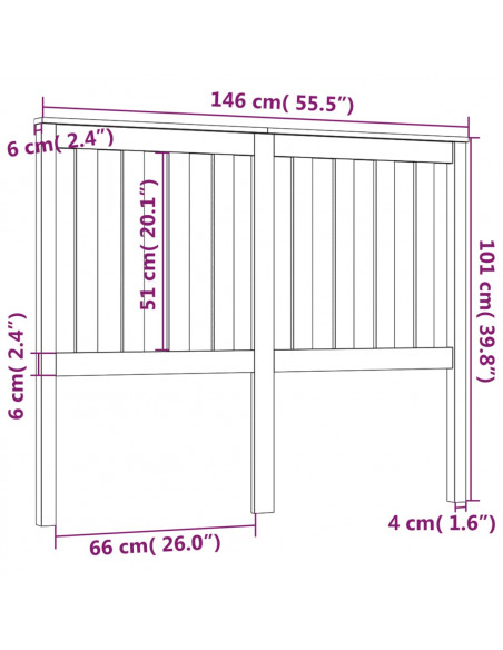 Testiera per Letto 146x6x101 cm in Legno Massello di Pino