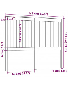 Testiera per Letto Nera 146x6x101 cm in Legno Massello di Pino