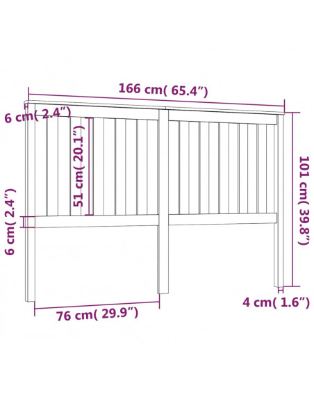 Testiera per Letto Nera 166x6x101 cm in Legno Massello di Pino