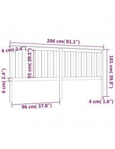 Testiera per Letto Nera 206x6x101 cm in Legno Massello di Pino