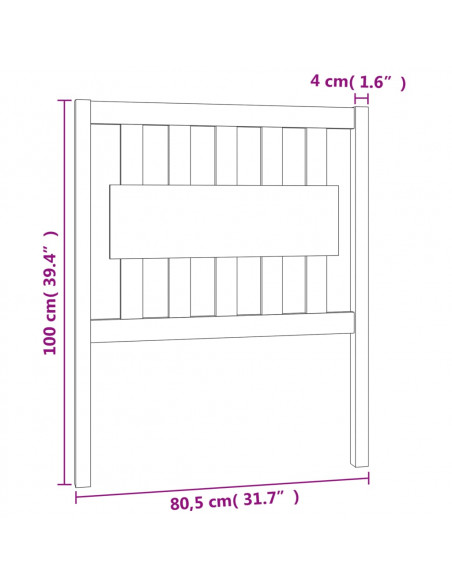 Testiera per Letto Nera 80,5x4x100 cm in Legno Massello di Pino