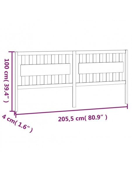 Testiera per Letto Nera 205,5x4x100cm in Legno Massello di Pino