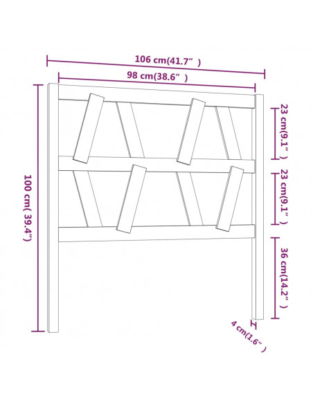 Testiera per Letto Miele 106x4x100 cm in Legno Massello di Pino