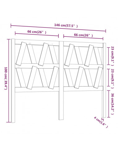 Testiera per Letto ambra 146x4x100 cm in Legno Massello di Pino