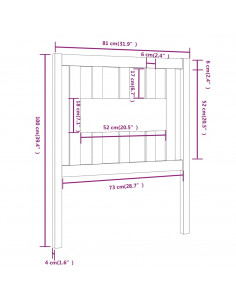 Testiera per Letto Nera 81x4x100 cm in Legno Massello di Pino