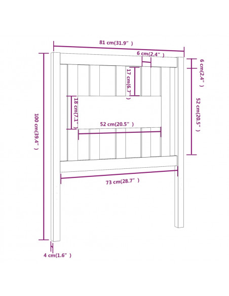 Testiera per Letto Nera 81x4x100 cm in Legno Massello di Pino