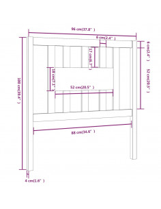 Testiera per Letto Nera 96x4x100 cm in Legno Massello di Pino