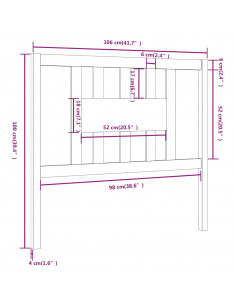 Testiera per Letto 106x4x100 cm in Legno Massello di Pino
