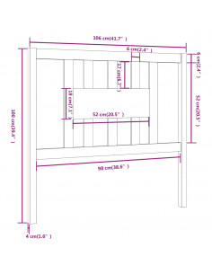 Testiera per Letto Grigia 106x4x100cm in Legno Massello di Pino
