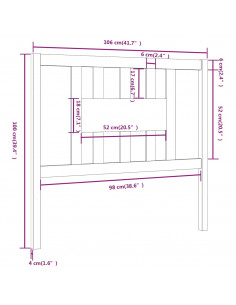 Testiera per Letto Nera 106x4x100 cm in Legno Massello di Pino