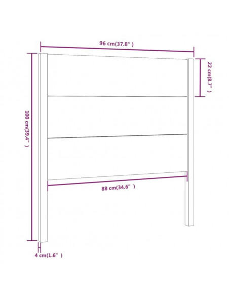 Testiera per Letto Nera 96x4x100 cm in Legno Massello di Pino