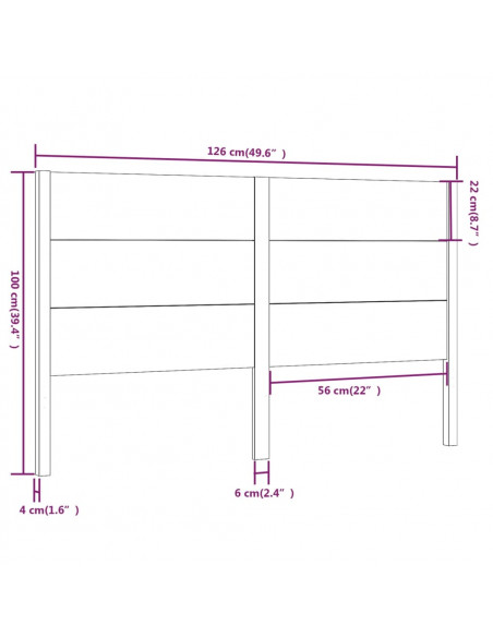 Testiera per Letto Nera 126x4x100 cm in Legno Massello di Pino