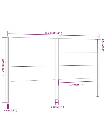 Testiera per Letto Bianca 156x4x100cm in Legno Massello di Pino