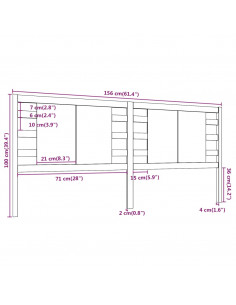 Testiera per Letto Bianca 156x4x100cm in Legno Massello di Pino
