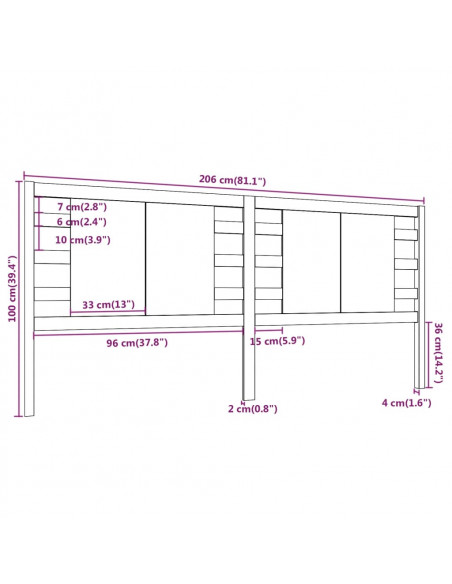 Testiera per Letto Bianca 206x4x100 cm Legno Massello di Pino