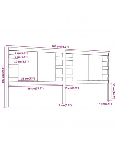 Testiera per Letto Miele 206x4x100 cm in Legno Massello di Pino