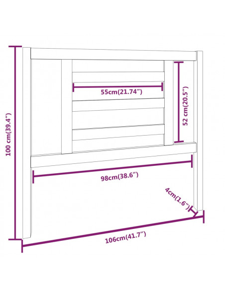 Testiera per Letto Nera 106x4x100 cm in Legno Massello di Pino