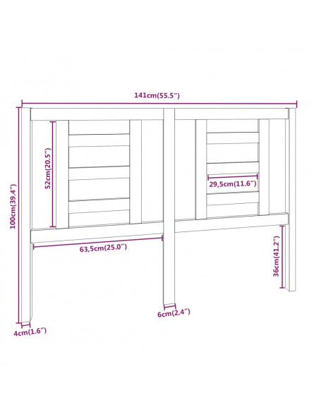 Testiera per Letto Miele 141x4x100 cm in Legno Massello di Pino
