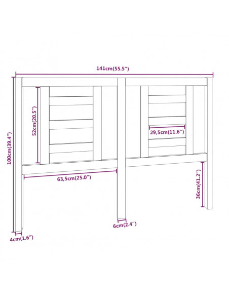 Testiera per Letto Nera 141x4x100 cm in Legno Massello di Pino