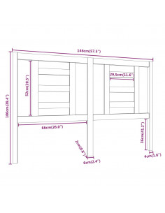 Testiera per Letto Bianca 146x4x100cm in Legno Massello di Pino