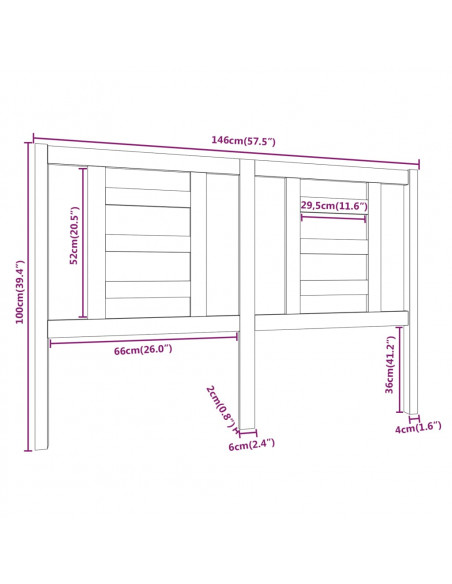 Testiera per Letto Nera 146x4x100 cm in Legno Massello di Pino