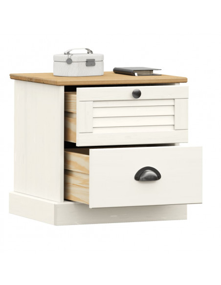 Comodino VIGO Bianco 42x35x42 cm in Legno Massello di Pino