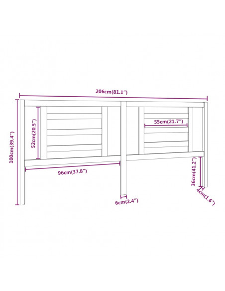 Testiera per Letto Miele 206x4x100 cm in Legno Massello di Pino
