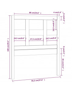 Testiera per Letto 95,5x4x100 cm in Legno Massello di Pino