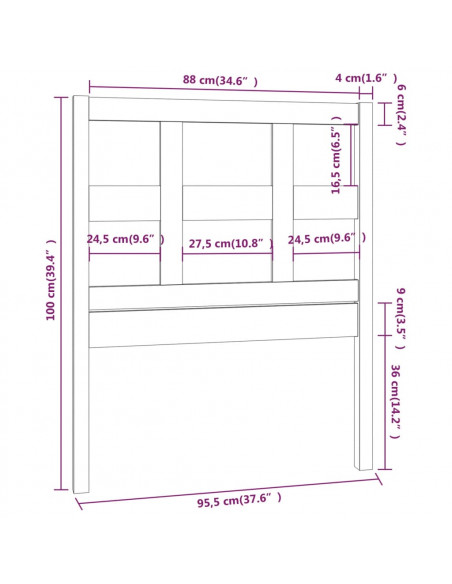 Testiera per Letto 95,5x4x100 cm in Legno Massello di Pino
