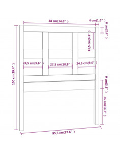 Testiera per Letto Miele 95,5x4x100cm in Legno Massello di Pino