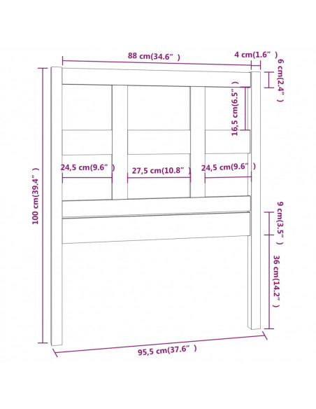 Testiera per Letto Miele 95,5x4x100cm in Legno Massello di Pino