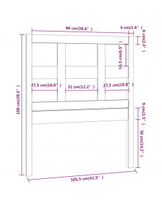 Testiera per Letto Miele 105,5x4x100 cm Legno Massello di Pino