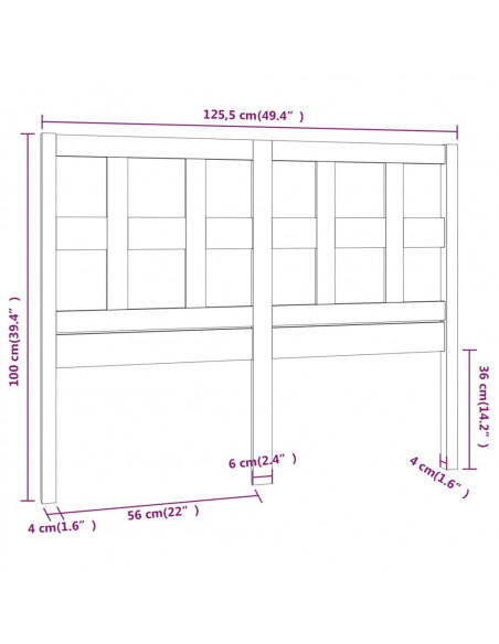 Testiera per Letto Miele 125,5x4x100 cm Legno Massello di Pino
