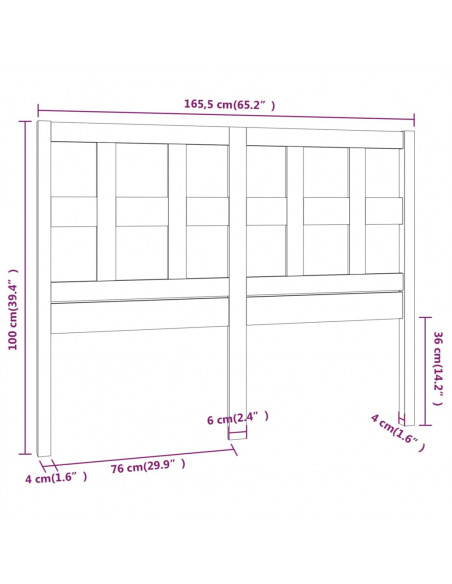 Testiera per Letto Bianca 165,5x4x100 cm Legno Massello di Pino